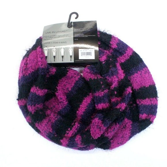 Women's Cuddl Duds Striped Infinity Scarf - Blackberry (Purple & Black) - Picture 3 of 4